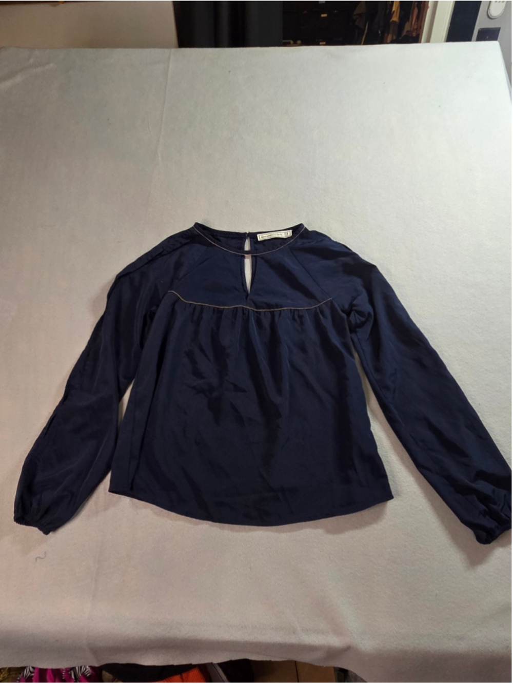 Women's Abercrombie & Fitch Navy Blouse with Gold Trim, Size XS